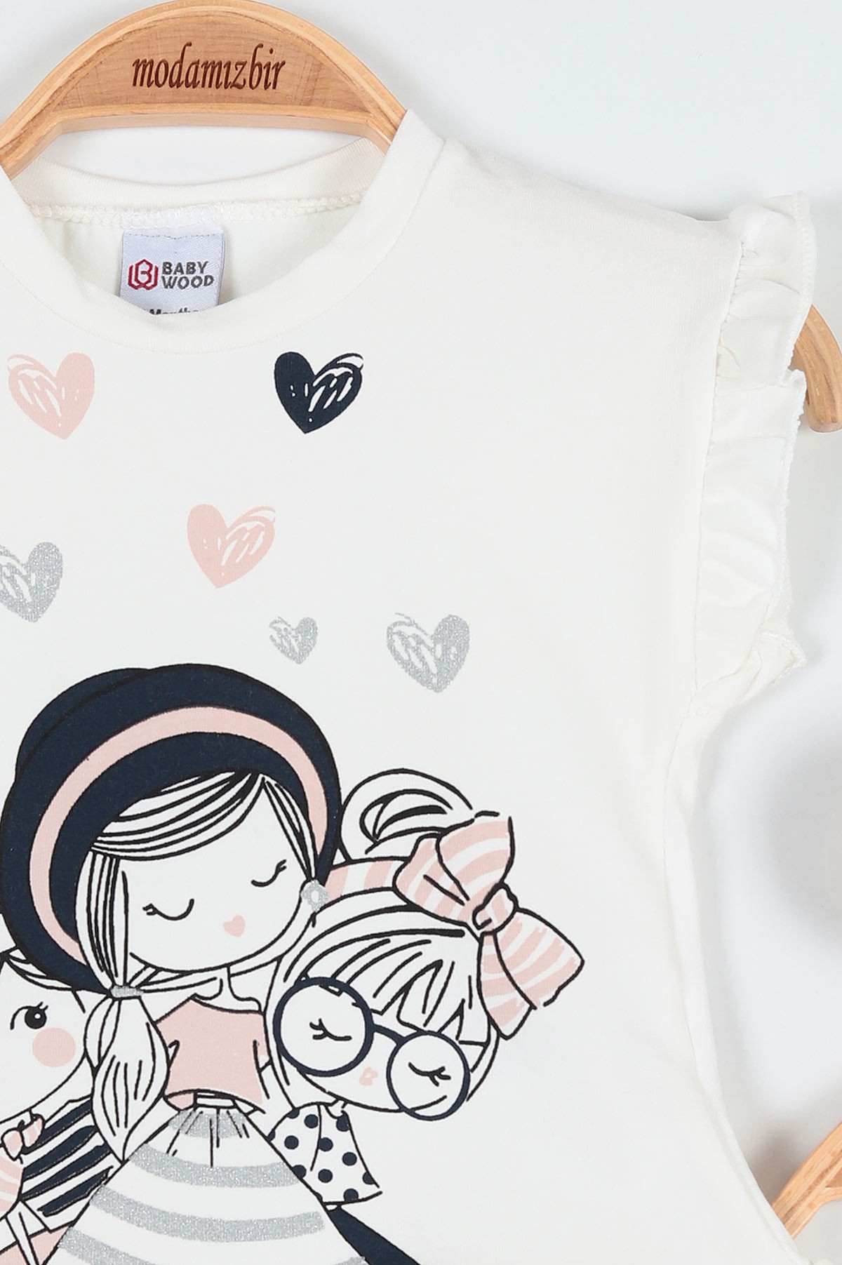 Gül Kurusu (6-18 Ay) Kalp Baskılı Kol Fırfırlı Kız Bebe Takım 190241