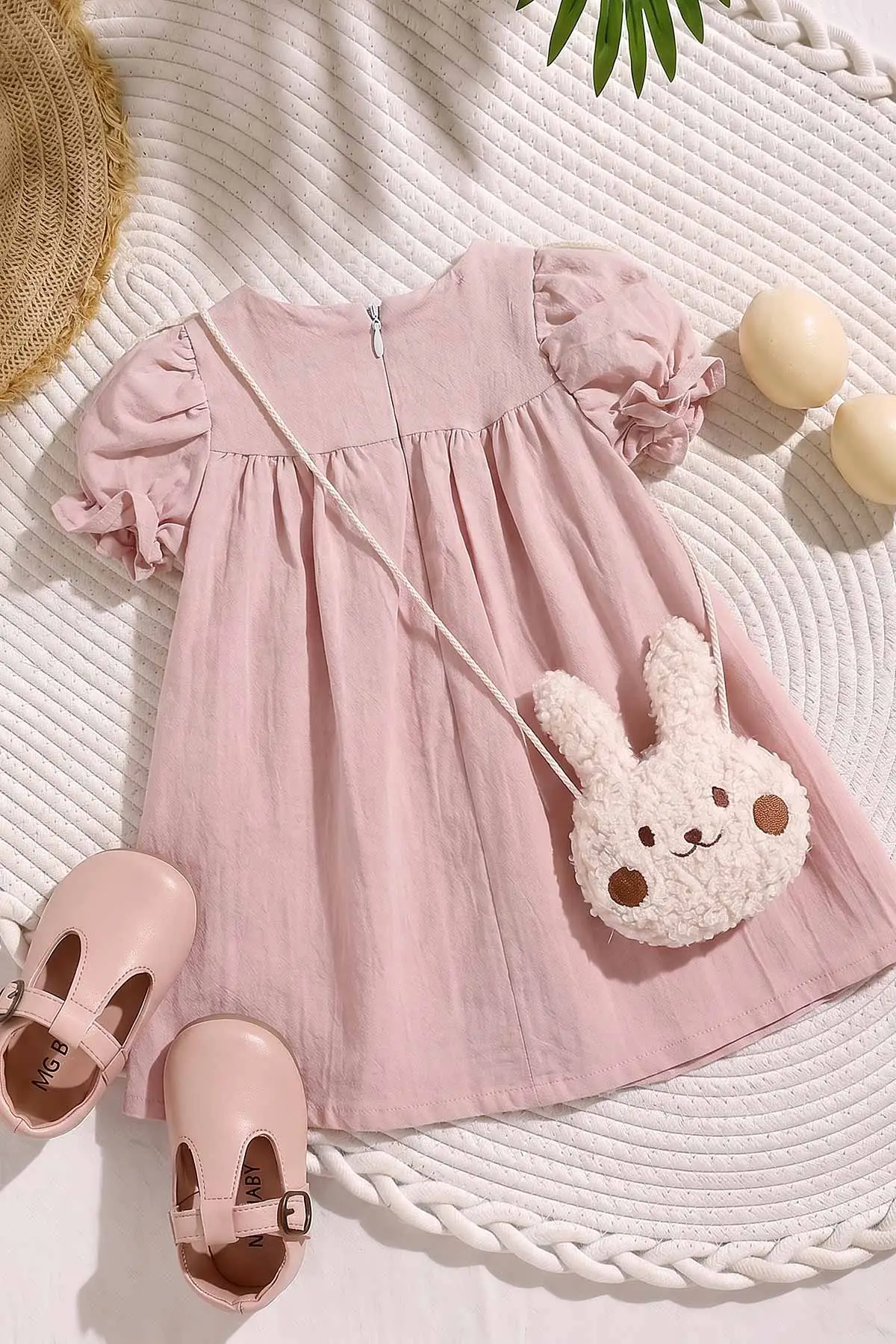 Gül Kurusu (6-24 Ay) Tavşan Çantalı Kol Lastikli Kız Bebek Elbise 470835