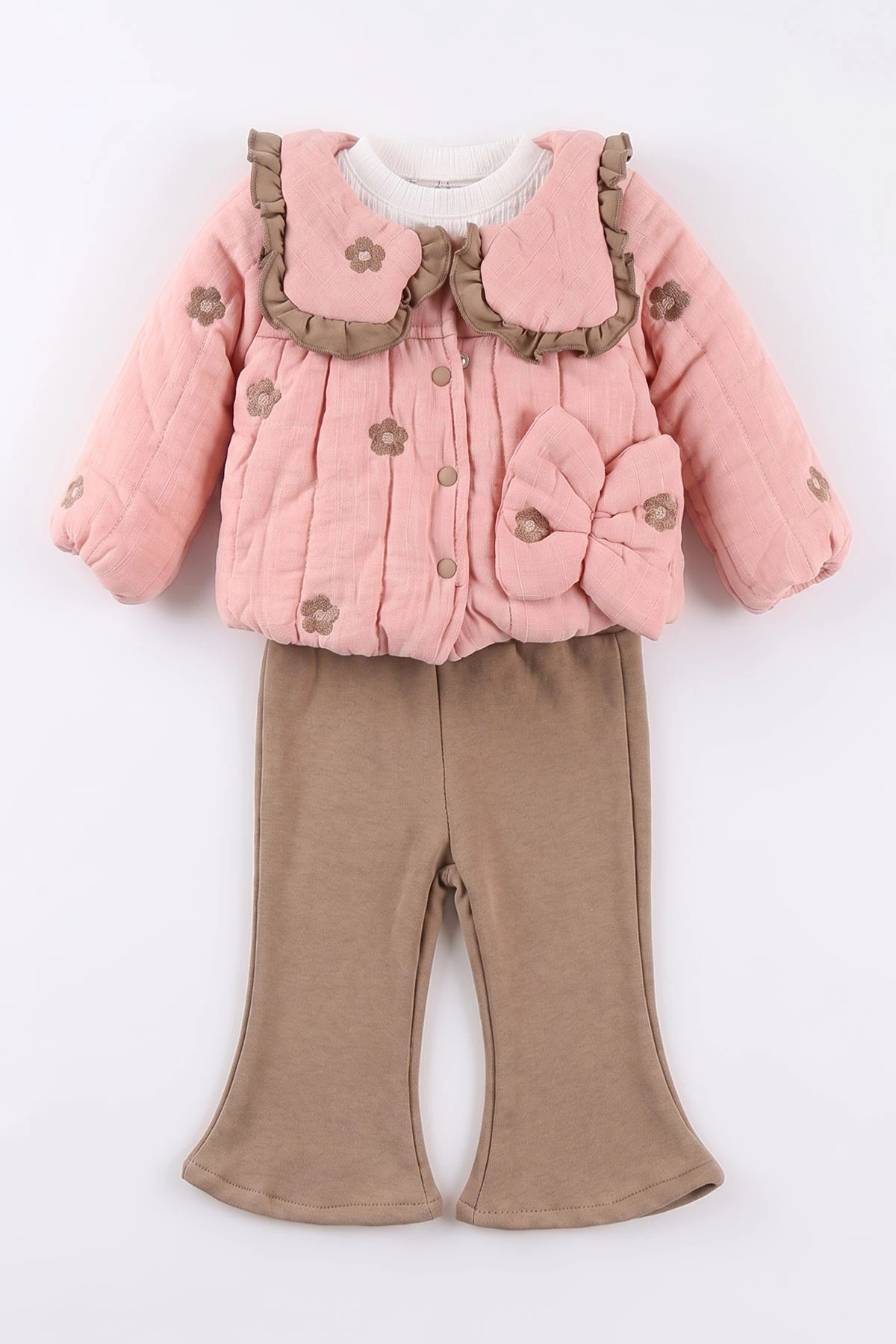 Gül Kurusu (6-24 Ay)Nakışlı İçi Peluş Montlu Kız Bebek 3'lü Takım 495994
