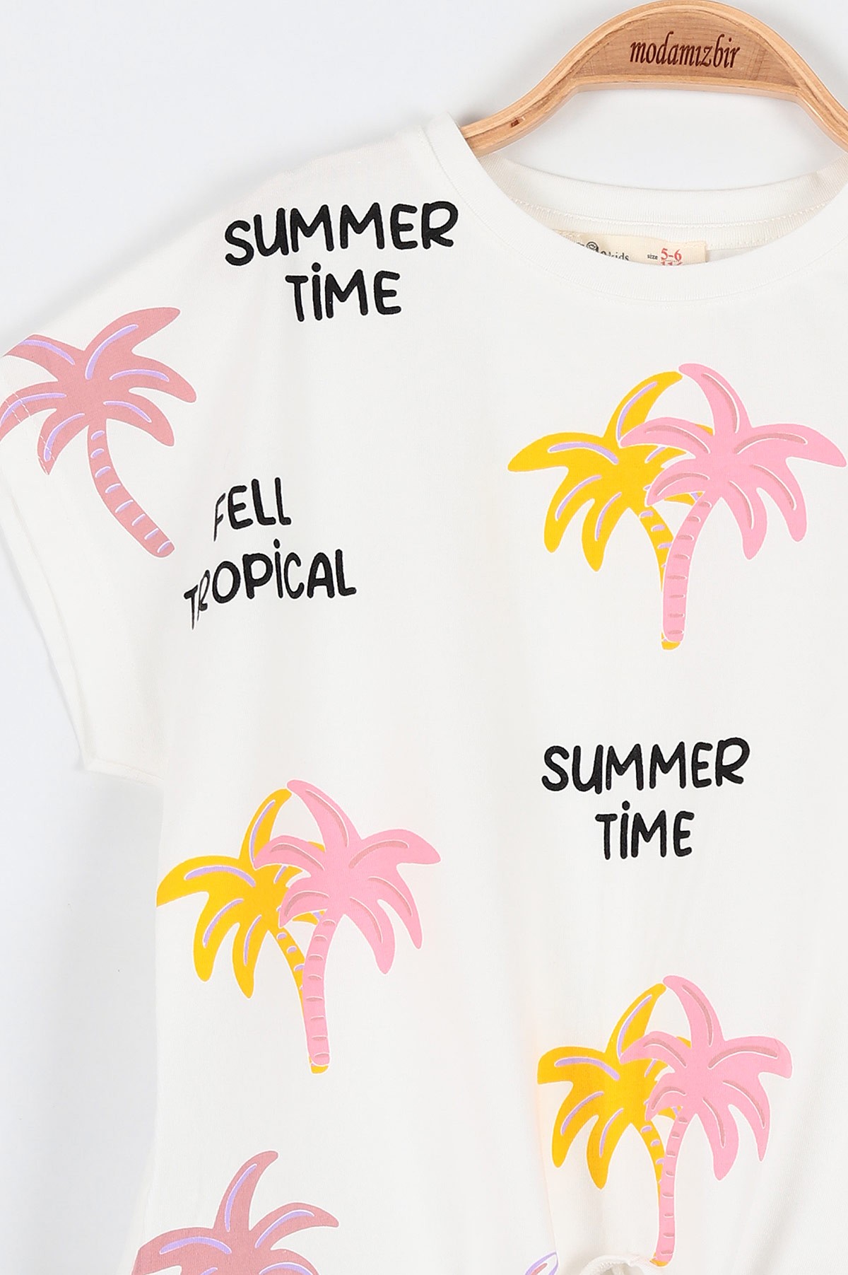 Gül Kurusu (6-9 Yaş) Palmiye Summer Time Baskılı Şortlu Önden Bağlamalı Kız Çocuk Takım 192427