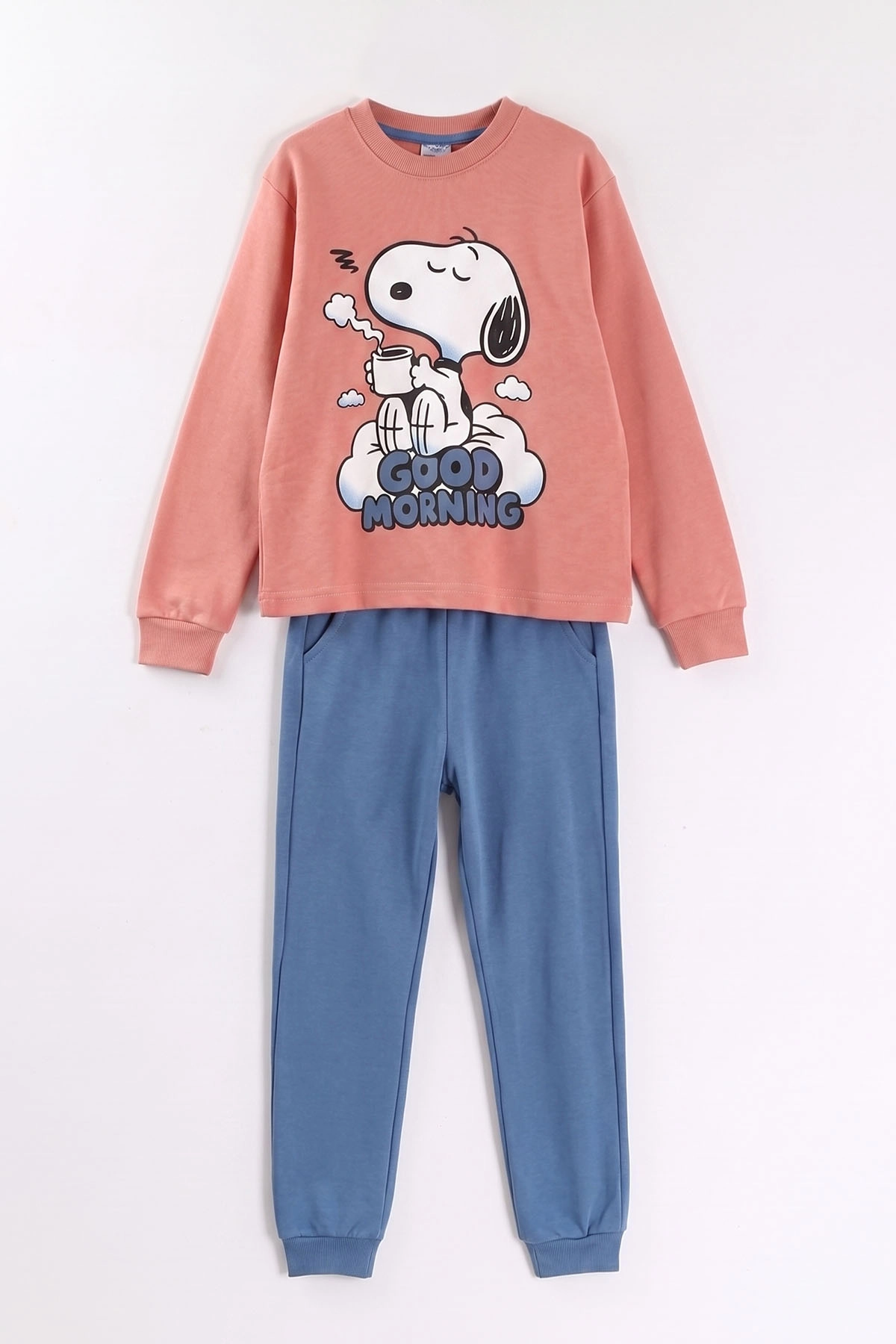 Gül Kurusu (7-11 Yaş) Good Morning Baskılı Ribana Kumaş Kız Çocuk Pijama Takımı 477072