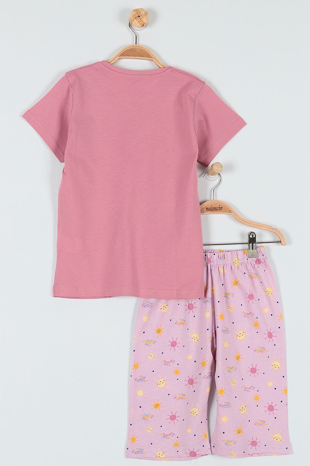 Gül Kurusu (7-9 Yaş) Happıness Sun Baskılı Kaprili KIz Çocuk Pijama Takımı 182006
