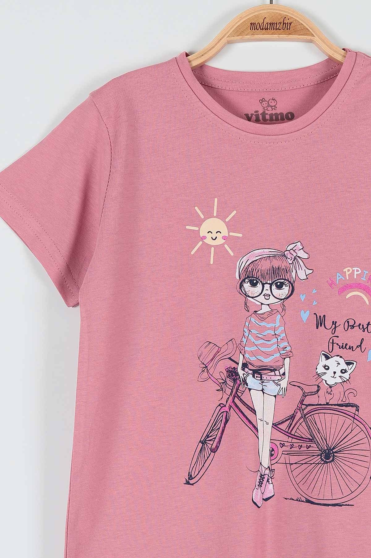 Gül Kurusu (7-9 Yaş) Happıness Sun Baskılı Kaprili KIz Çocuk Pijama Takımı 182006