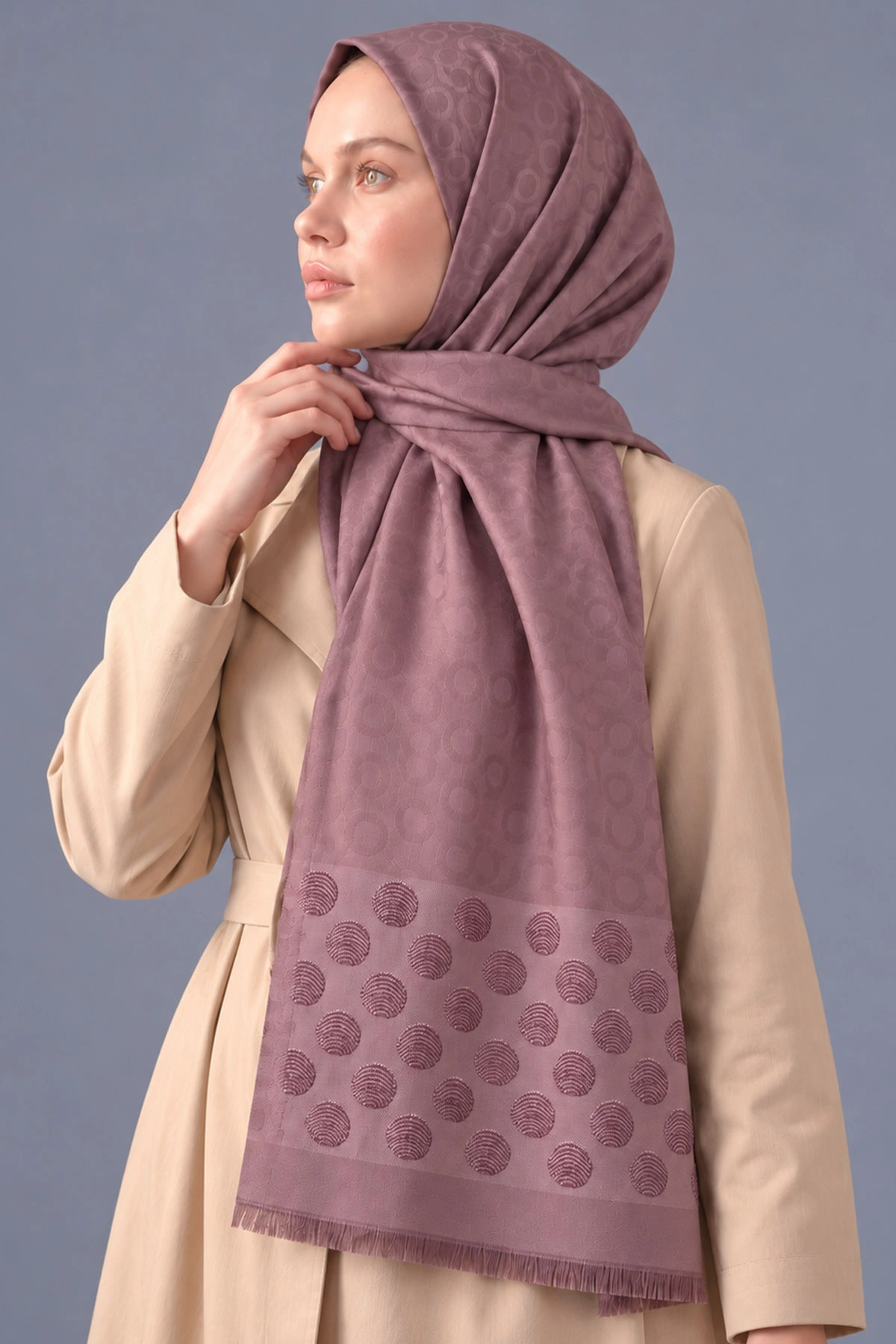 Gül Kurusu 70x180 Cm Luna Premium Jakarlı Pamuk Şal 494102
