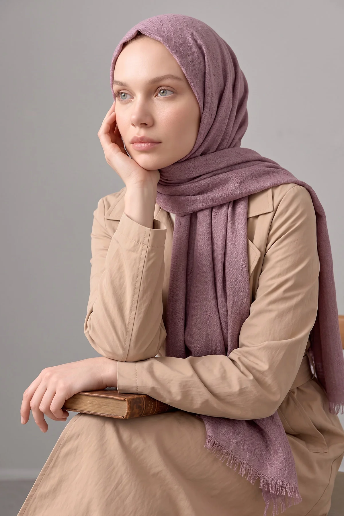 Gül Kurusu 70x180 Cm Mimoza Premium Jakarlı Pamuk Şal 494030