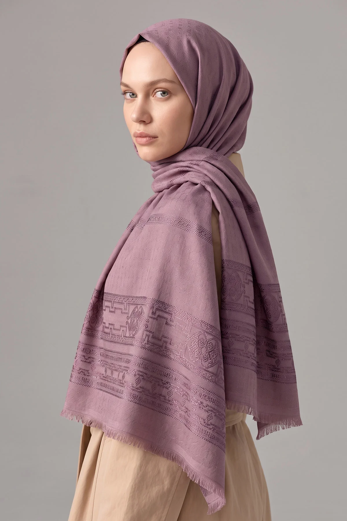 Gül Kurusu 70x180 Cm Ottoman Premium Jakarlı Pamuk Şal 494314
