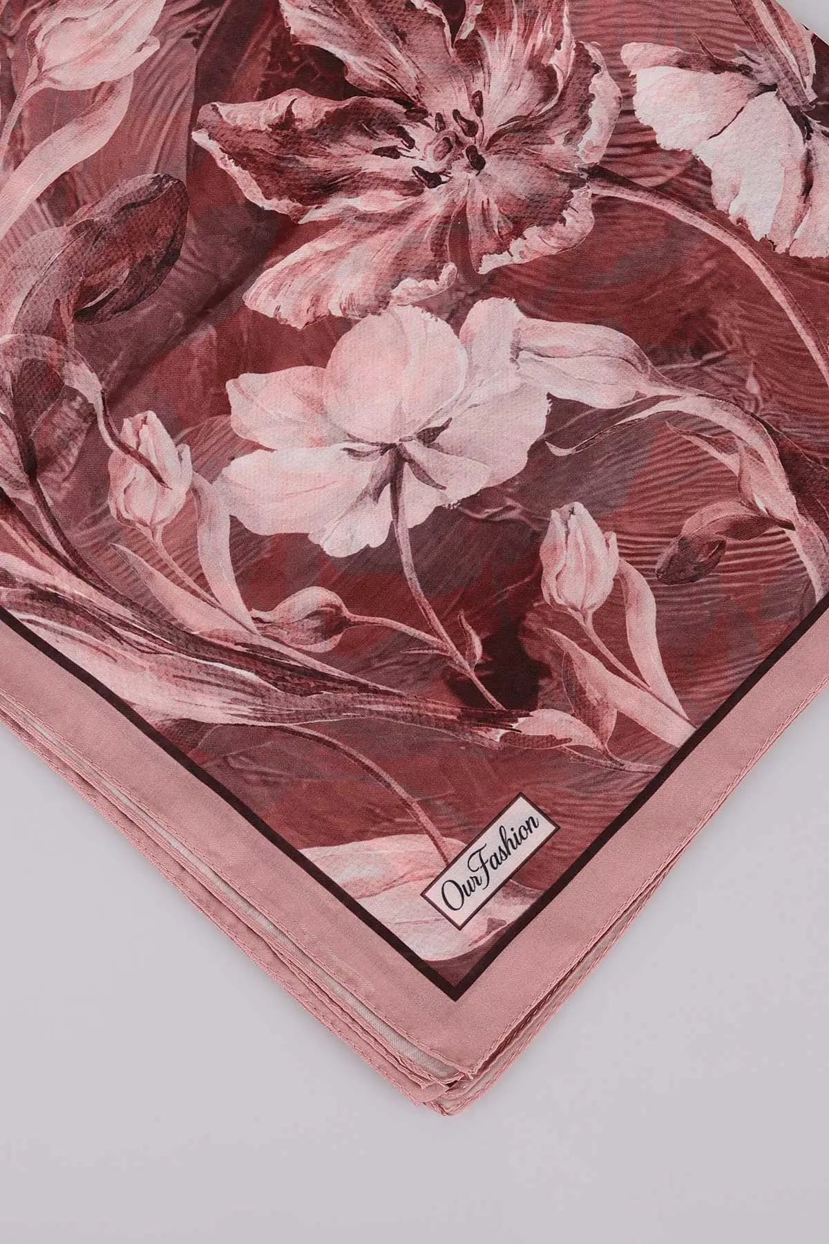 Gül Kurusu 75*180 Cm Çok Çiçek Baskılı Dijital Soft Tülbent Şal 469415