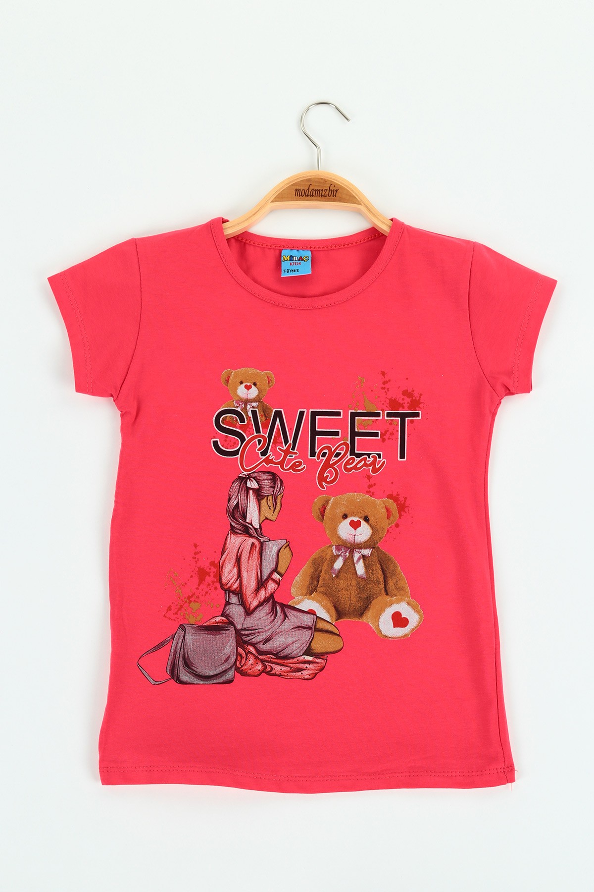 Gül Kurusu (8-12 yaş) Sweet Bear Baskılı Kız Çocuk Tişört 121297