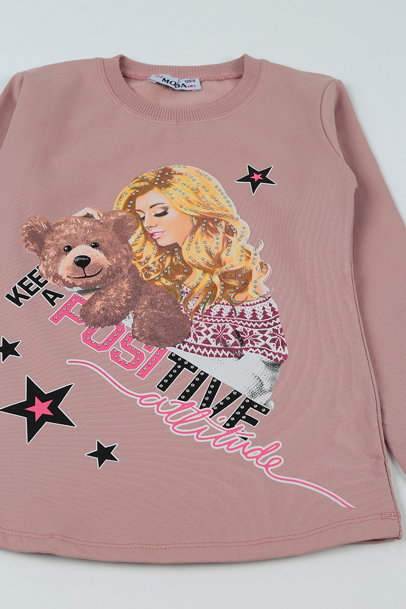 Gül Kurusu (8-14 Yaş) Baskılı Kız Çocuk Sweatshirt 92867