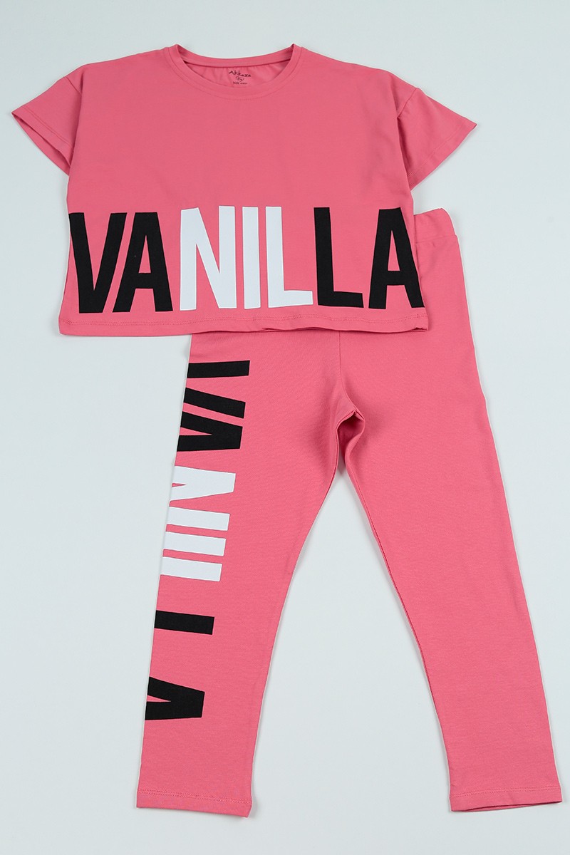 Gül Kurusu (9-12 Yaş) Vanilla Baskılı Kız Çocuk Şortlu Takım 97467