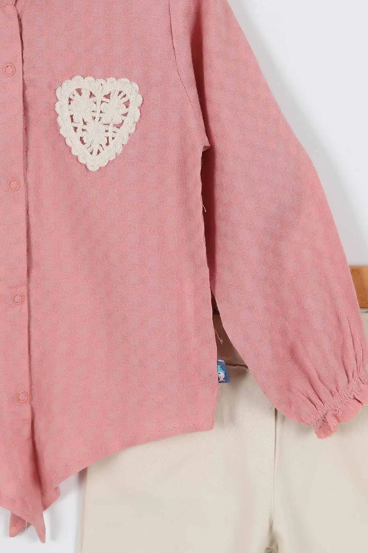 Gül Kurusu (9-24 Ay) Kalp Nakışlı Keten Pantolonlu Kız Bebek 2'li Takım 335476