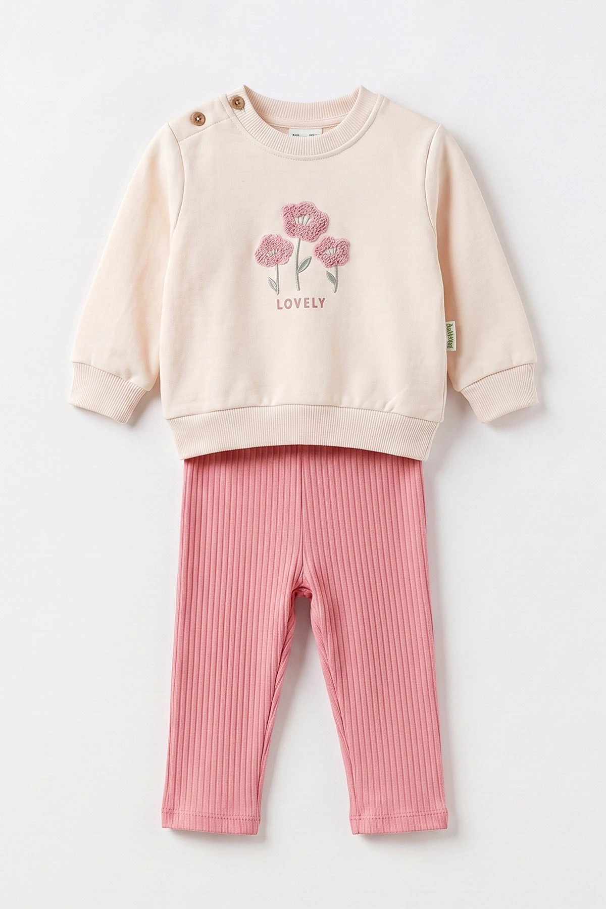 Gül Kurusu (9-24 Ay) Süzene Nakışlı Swetshirt İnterlok Alt Kız Bebek Takım 495700