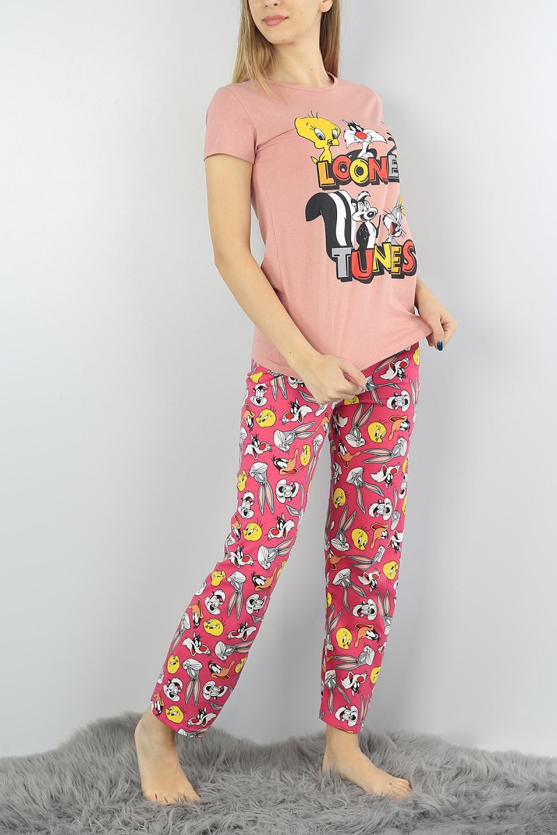 Gül Kurusu Baskılı Bayan Pijama Takımı 54392