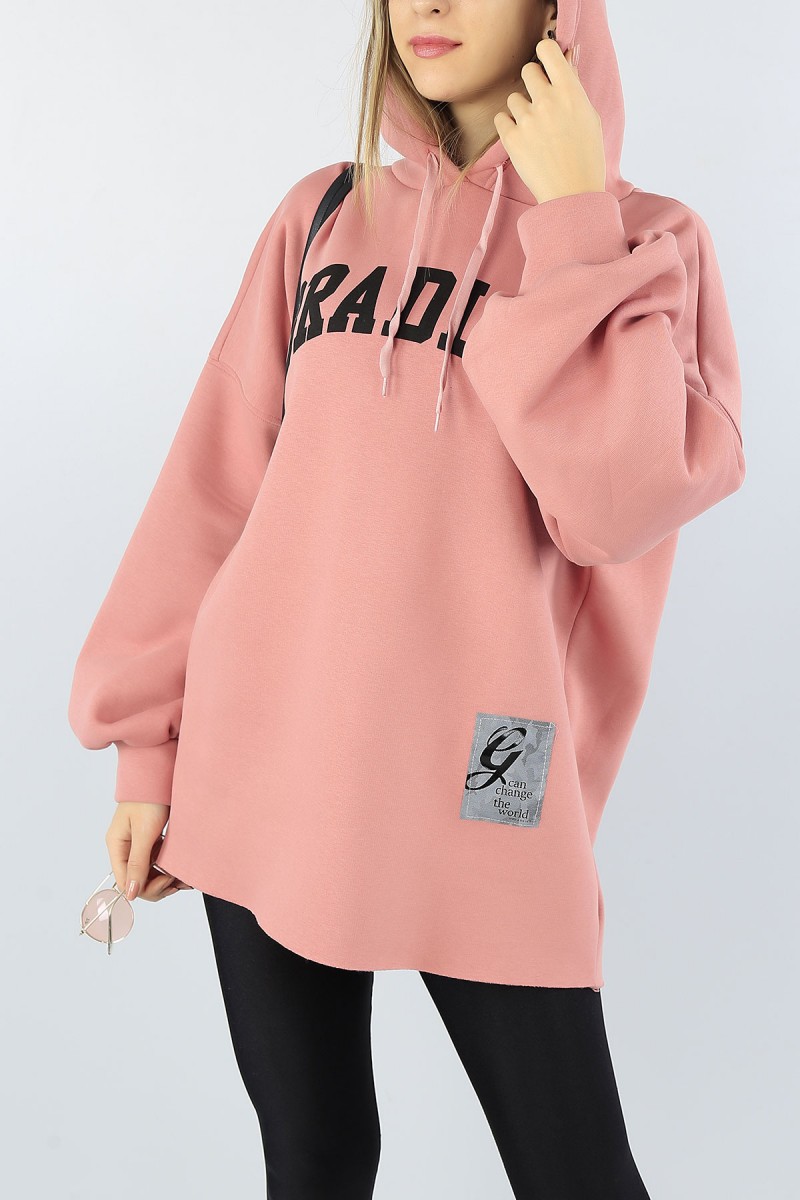 Gül Kurusu Baskılı Şardonlu Bayan Sweat Tunik 53596