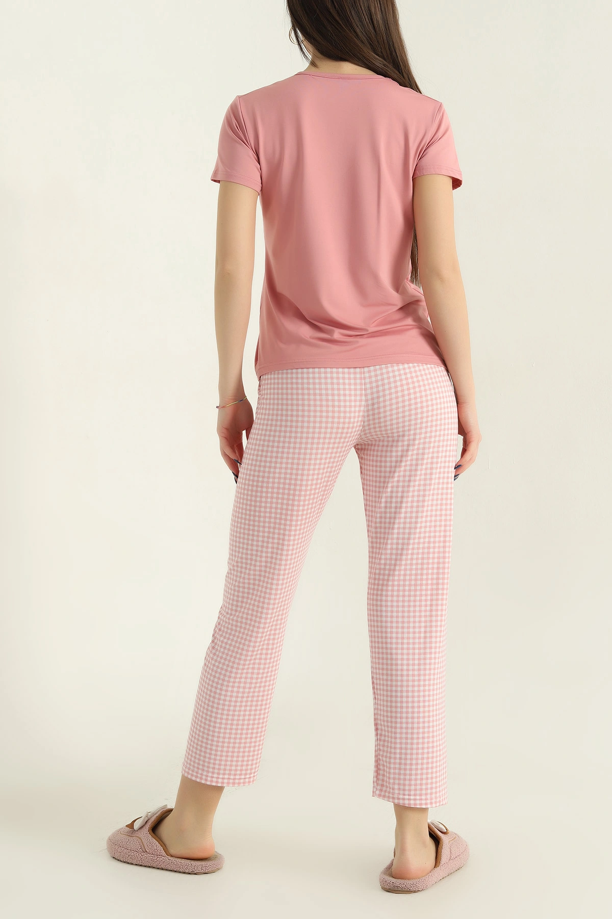 Gül Kurusu Baskılı Viskon Kadın Pijama Takımı 347350