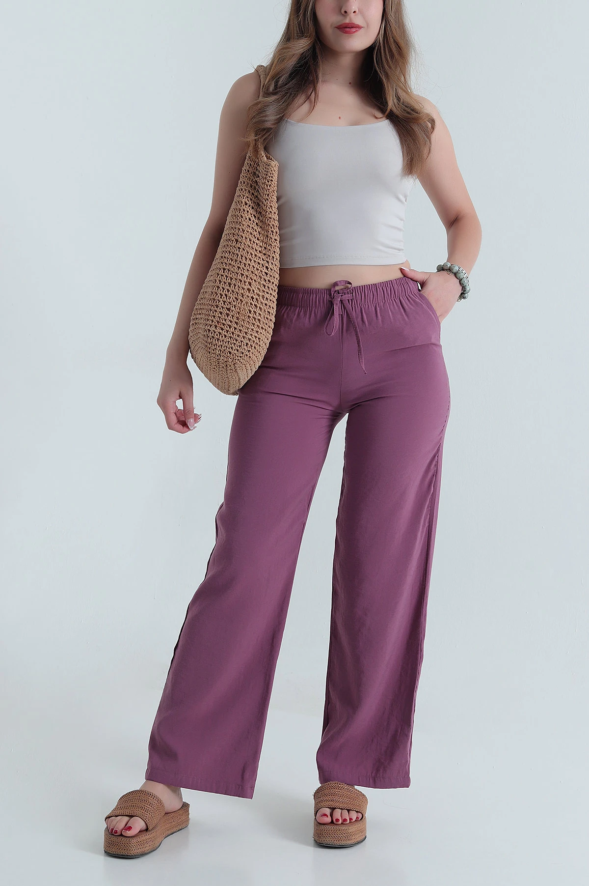 Gül Kurusu Beli Lastikli Modal Kadın Pantolon 478950