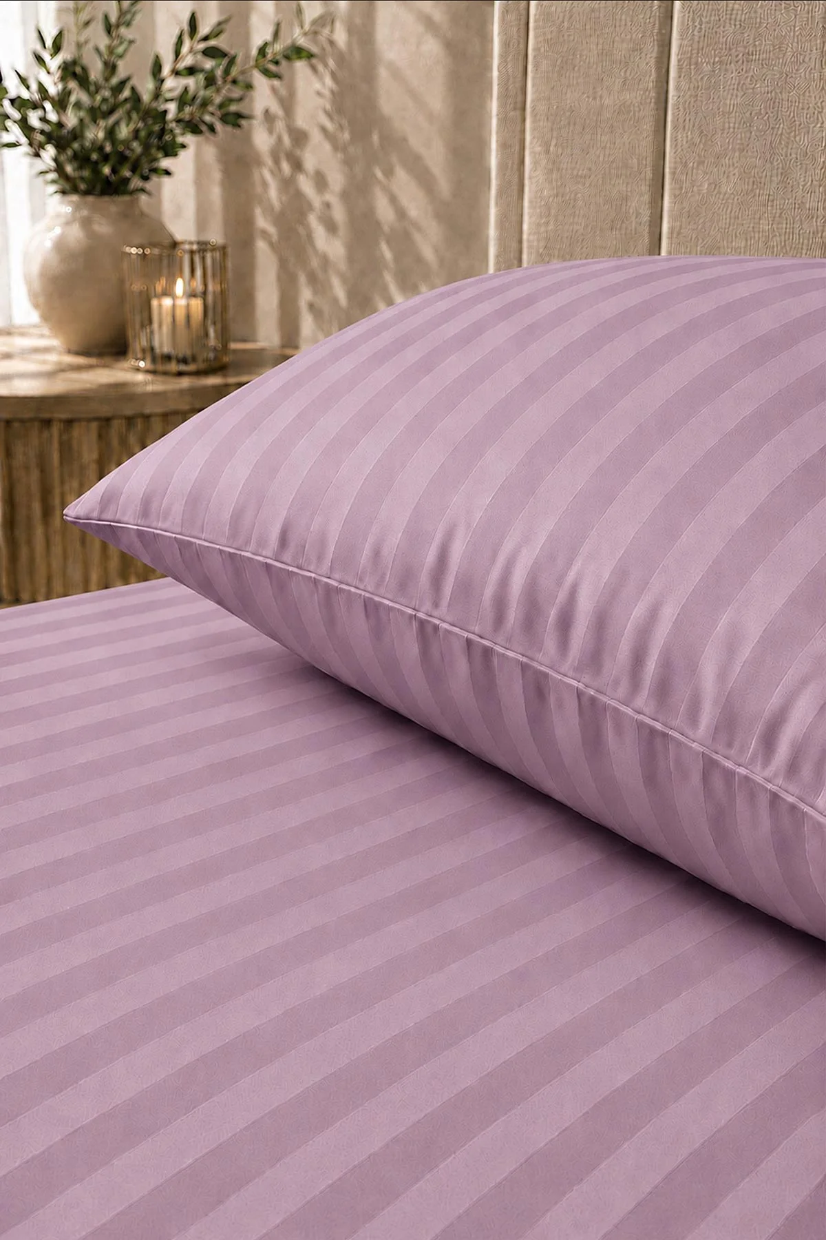Gül Kurusu Bella Home 100x200 Cm Tek Kişilik Çizgili Saten Çarşaf Seti 482997
