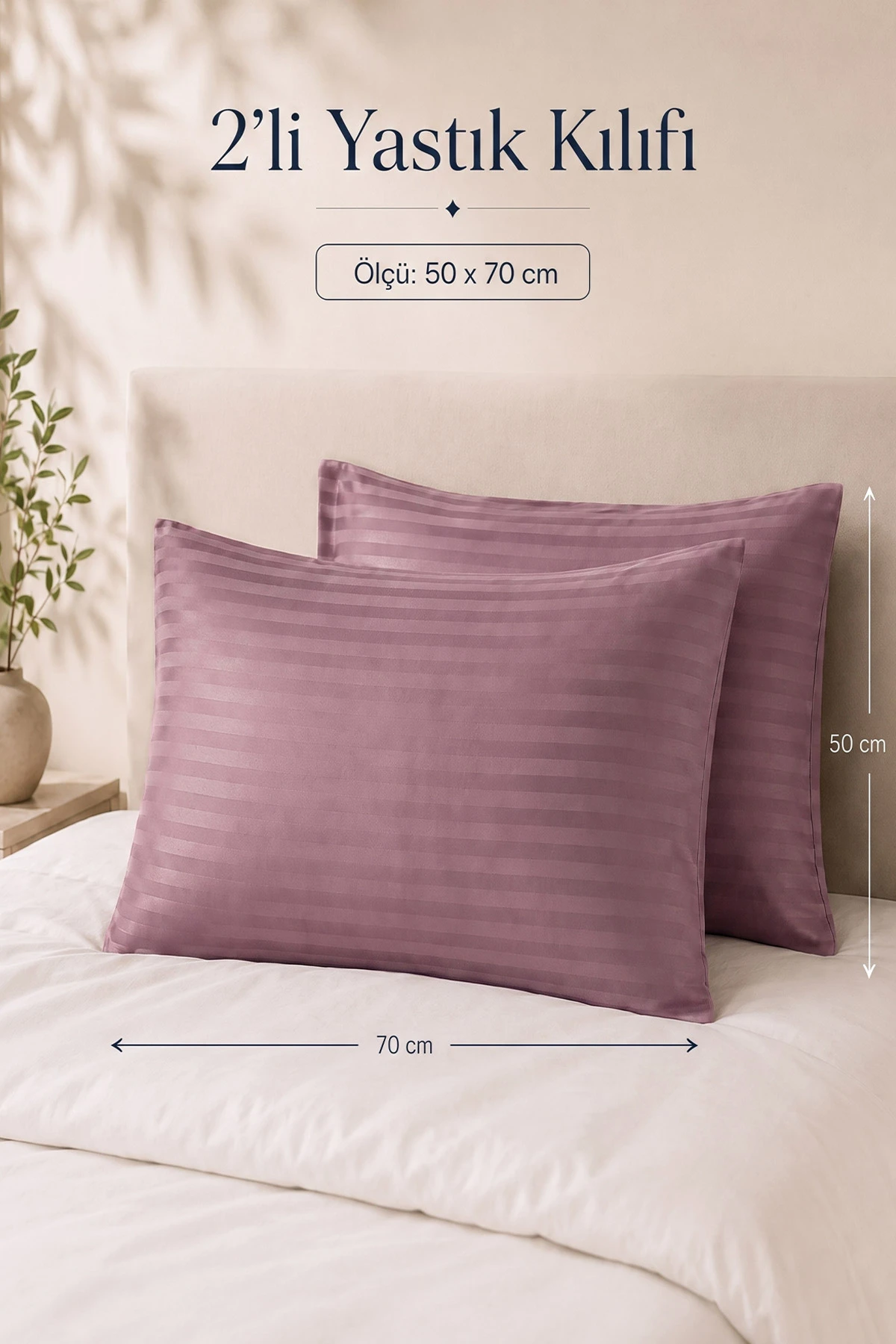 Gül Kurusu Bella Home 50x70 Cm 2'li Saten Yastık Kılıfı 474144