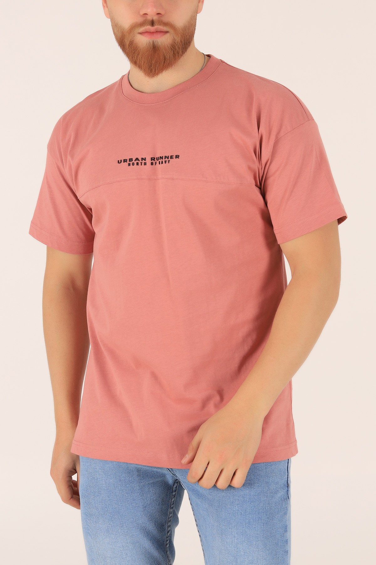 Gül Kurusu Bisiklet Yaka Oversize Erkek Tişört 163270