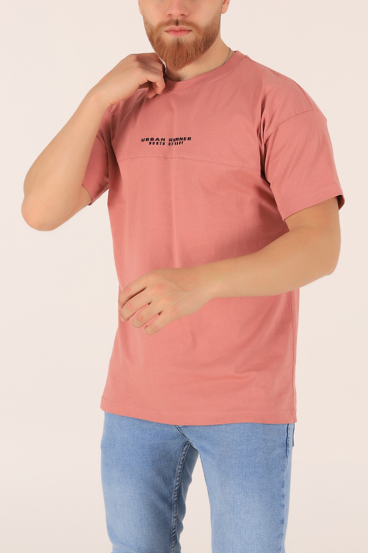 Gül Kurusu Bisiklet Yaka Oversize Erkek Tişört 163270