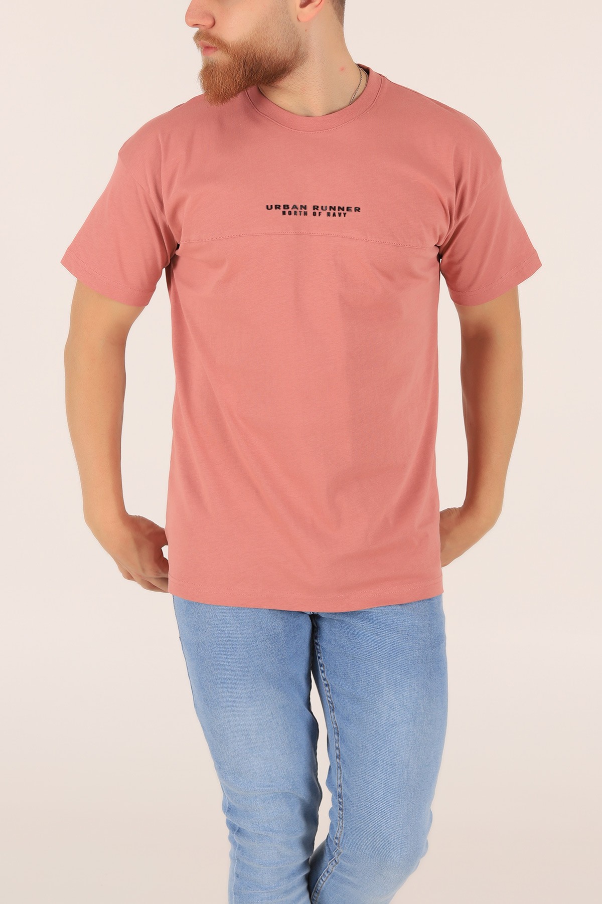 Gül Kurusu Bisiklet Yaka Oversize Erkek Tişört 163270