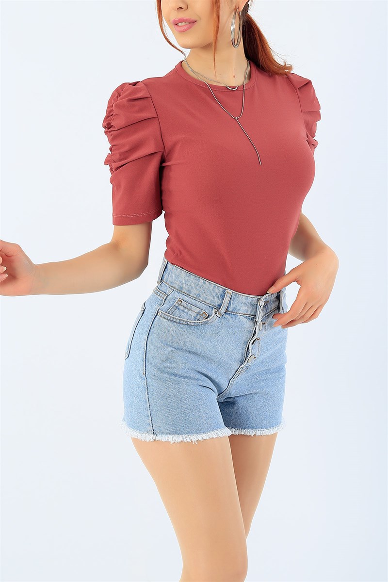 Gül Kurusu Büzgülü Likralı Bluz 34085