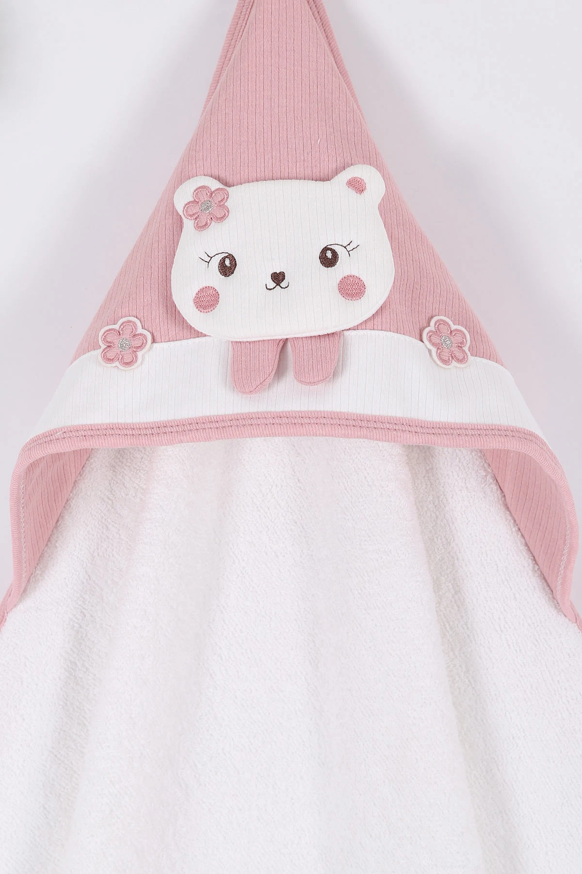 Gül Kurusu Çiçekli Kedi Nakışlı Bebe Havlu 261956
