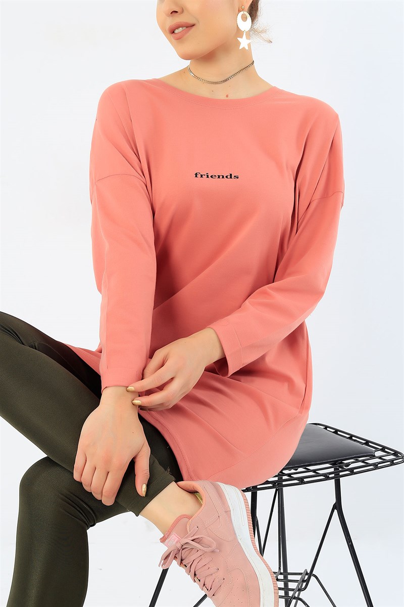 Gül Kurusu Duble Kol Friends Baskılı Tunik 33209