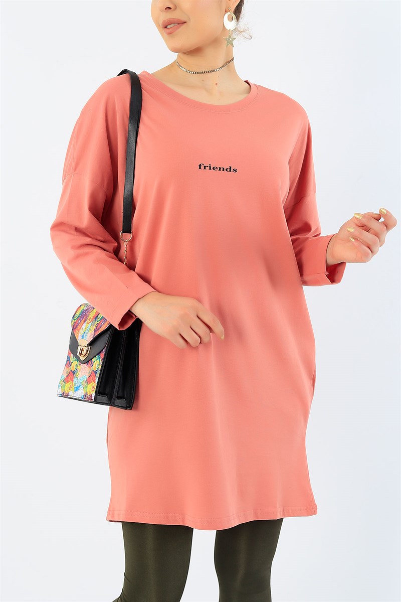 Gül Kurusu Duble Kol Friends Baskılı Tunik 33209