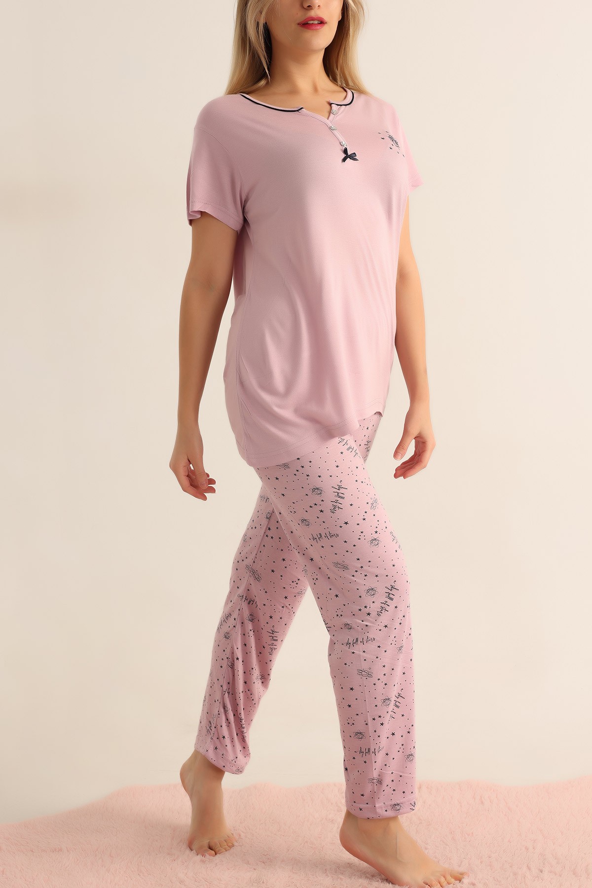 Gül Kurusu Düğmeli Bayan Pijama Takımı 181894