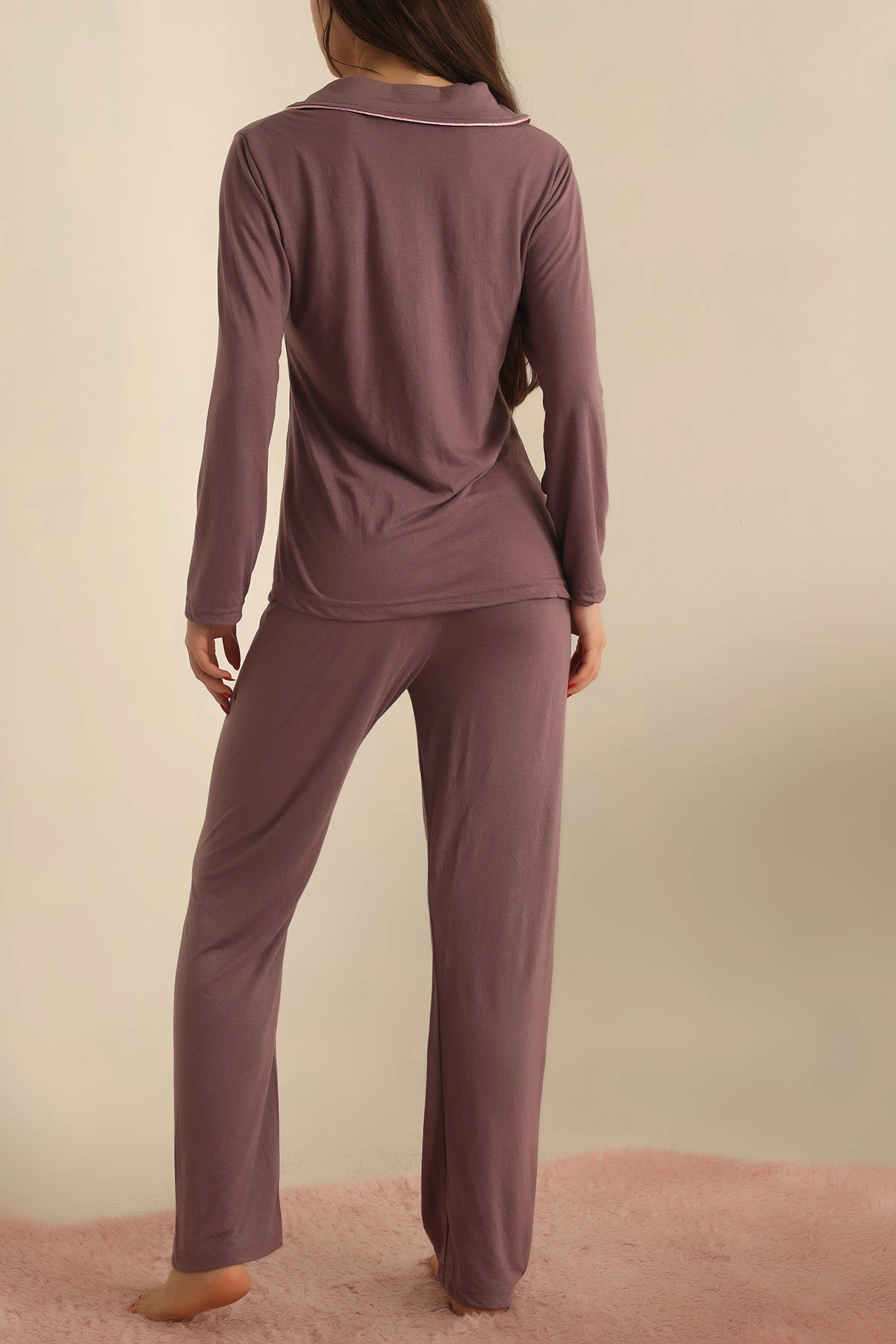 Gül Kurusu Düğmeli Bayan Pijama Takımı 233332