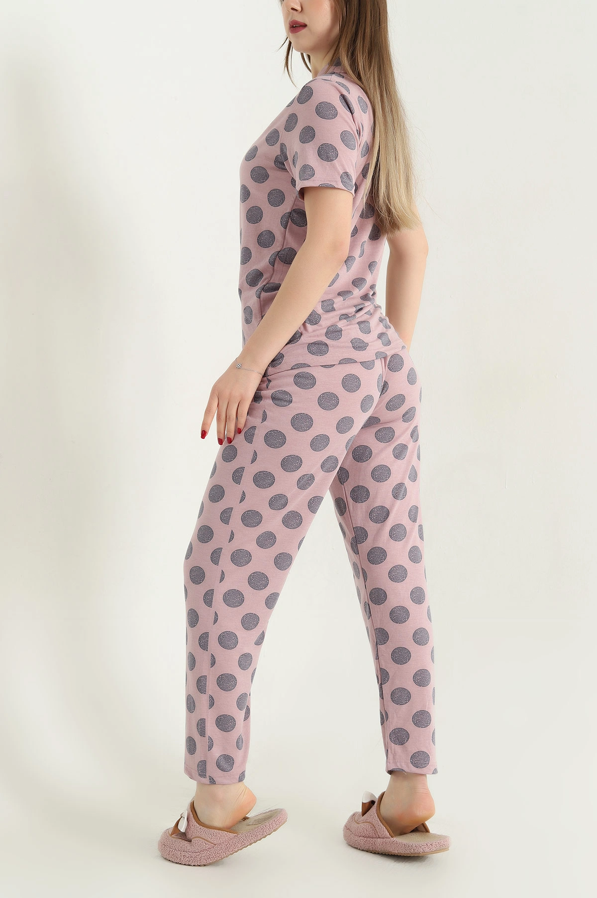 Gül Kurusu Düğmeli Viskon Bayan Pijama Takımı 338248