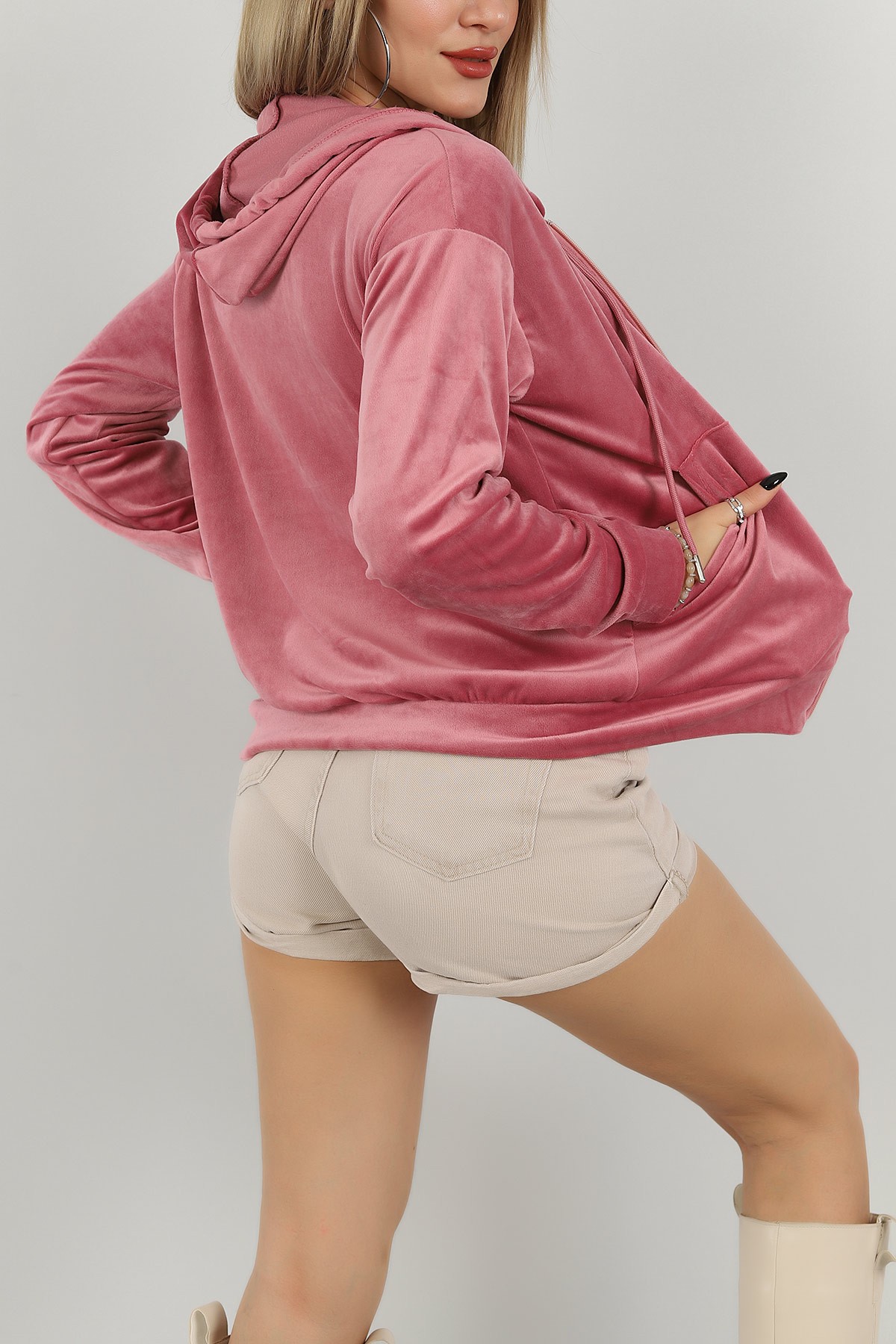 Gül Kurusu Fermuarlı Kadife Sweat 147279