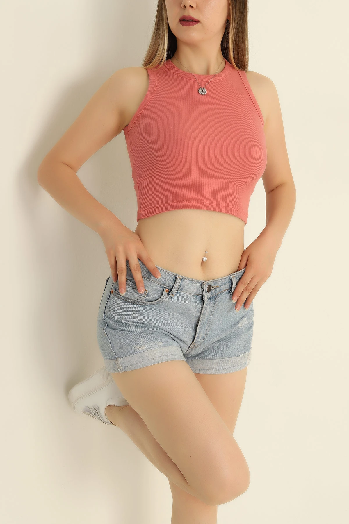 Gül Kurusu Fitilli Likralı Bayan Atlet 282877