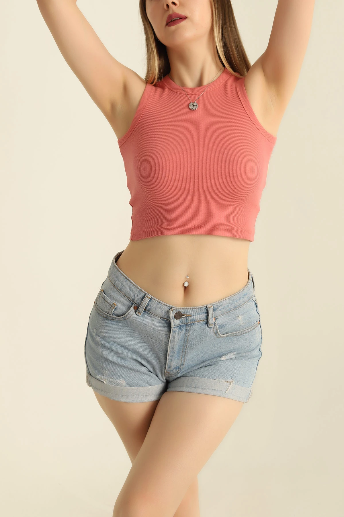 Gül Kurusu Fitilli Likralı Bayan Atlet 282877