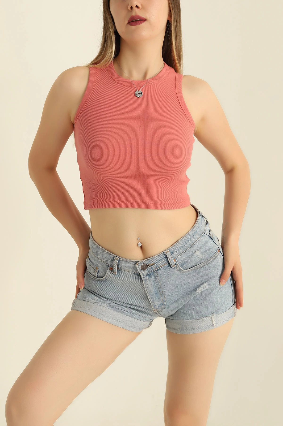 Gül Kurusu Fitilli Likralı Bayan Atlet 282877