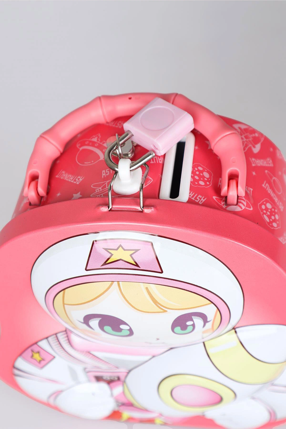 Gül Kurusu Giftzen Astronot Temalı Kilitli Taşıma Saplı Metal Kumbara 458940