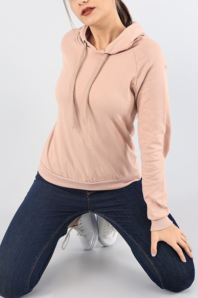 Gül Kurusu İçi Şardonlu Kapüşonlu Bayan Sweat 87746