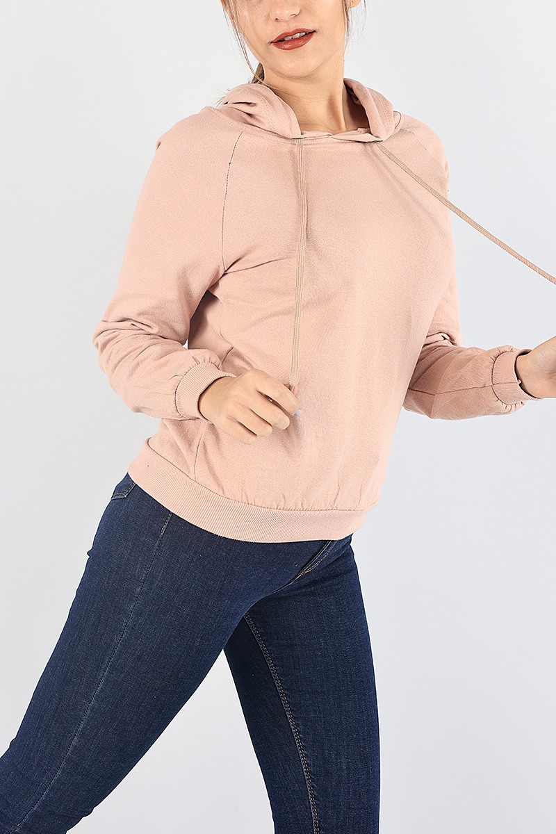 Gül Kurusu İçi Şardonlu Kapüşonlu Bayan Sweat 87746