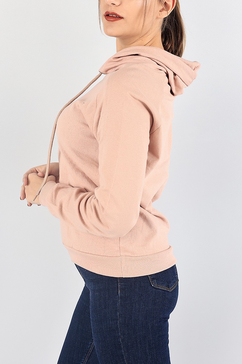 Gül Kurusu İçi Şardonlu Kapüşonlu Bayan Sweat 87746
