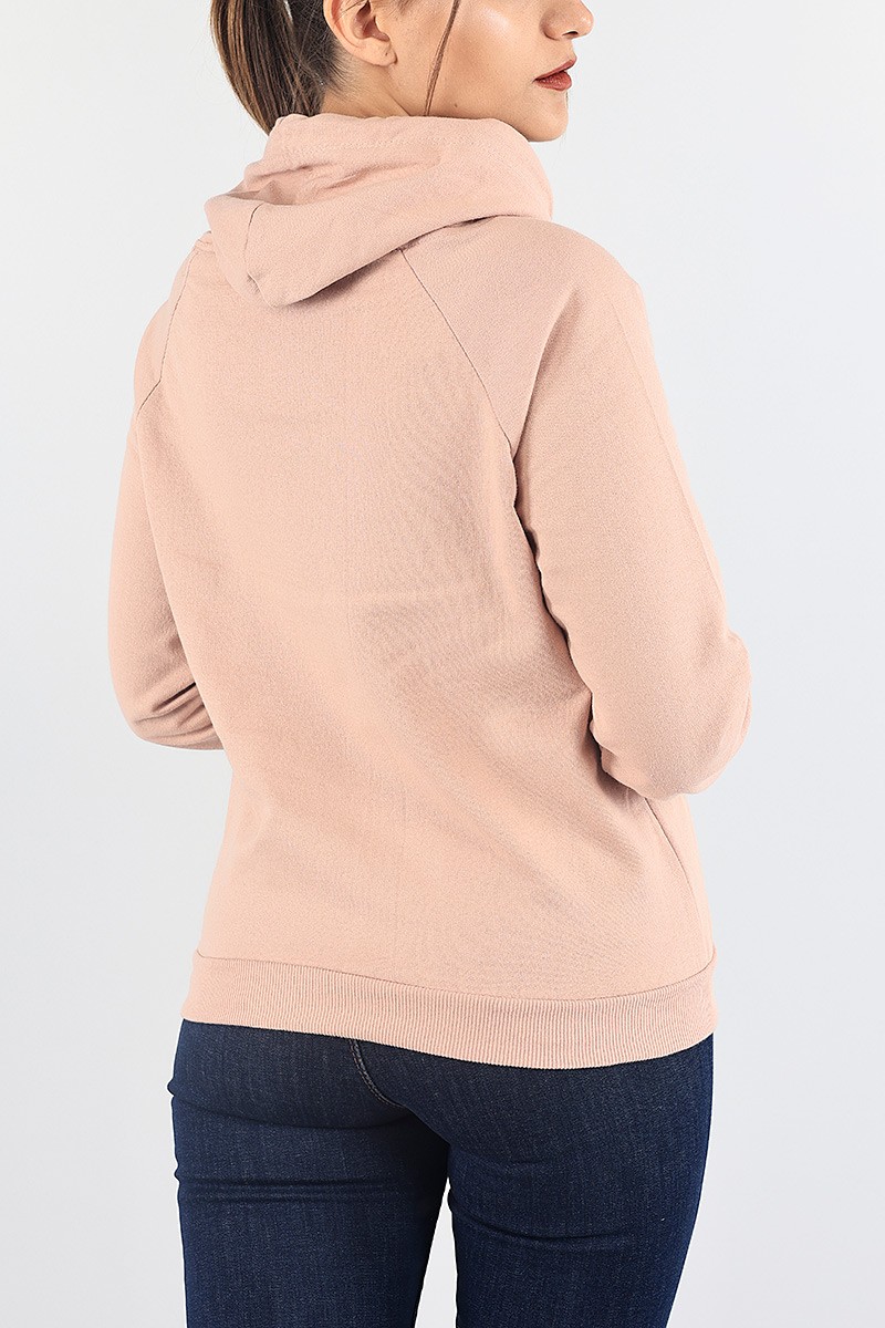 Gül Kurusu İçi Şardonlu Kapüşonlu Bayan Sweat 87746