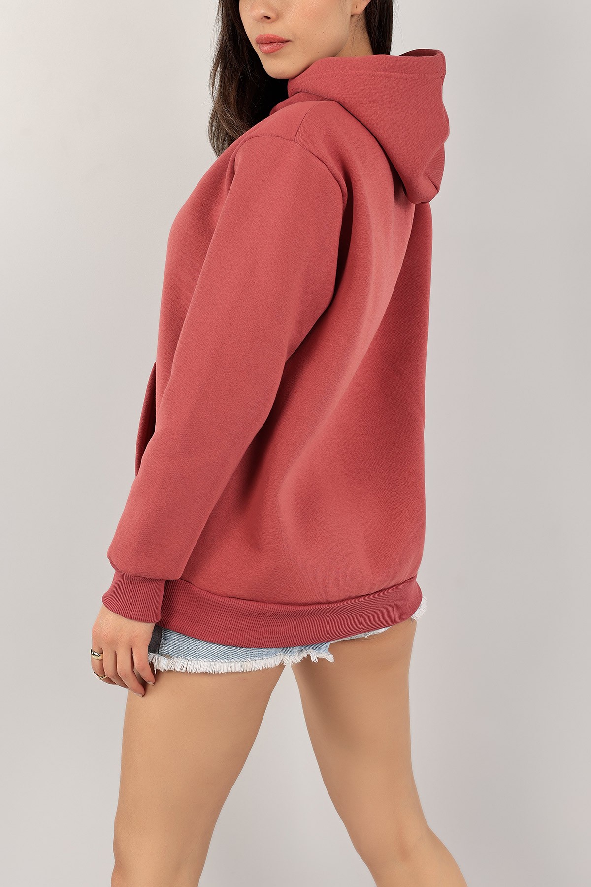 Gül Kurusu İçi Şardonlu Kapüşonlu Sweat 141621