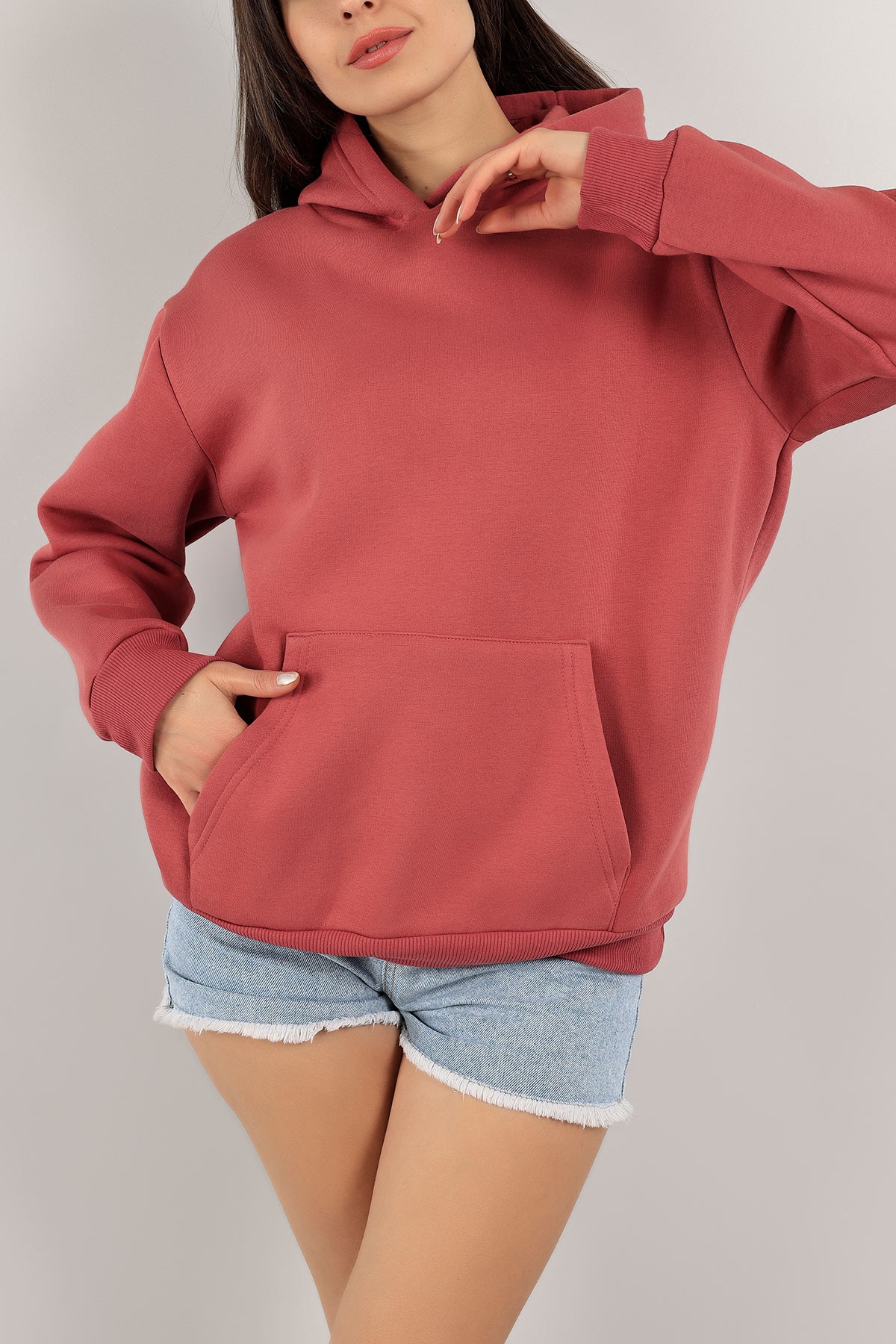 Gül Kurusu İçi Şardonlu Kapüşonlu Sweat 141621