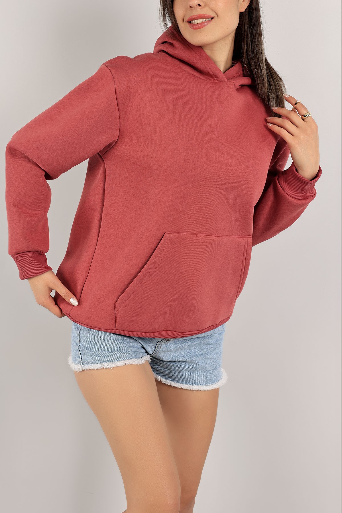 Gül Kurusu İçi Şardonlu Kapüşonlu Sweat 141621