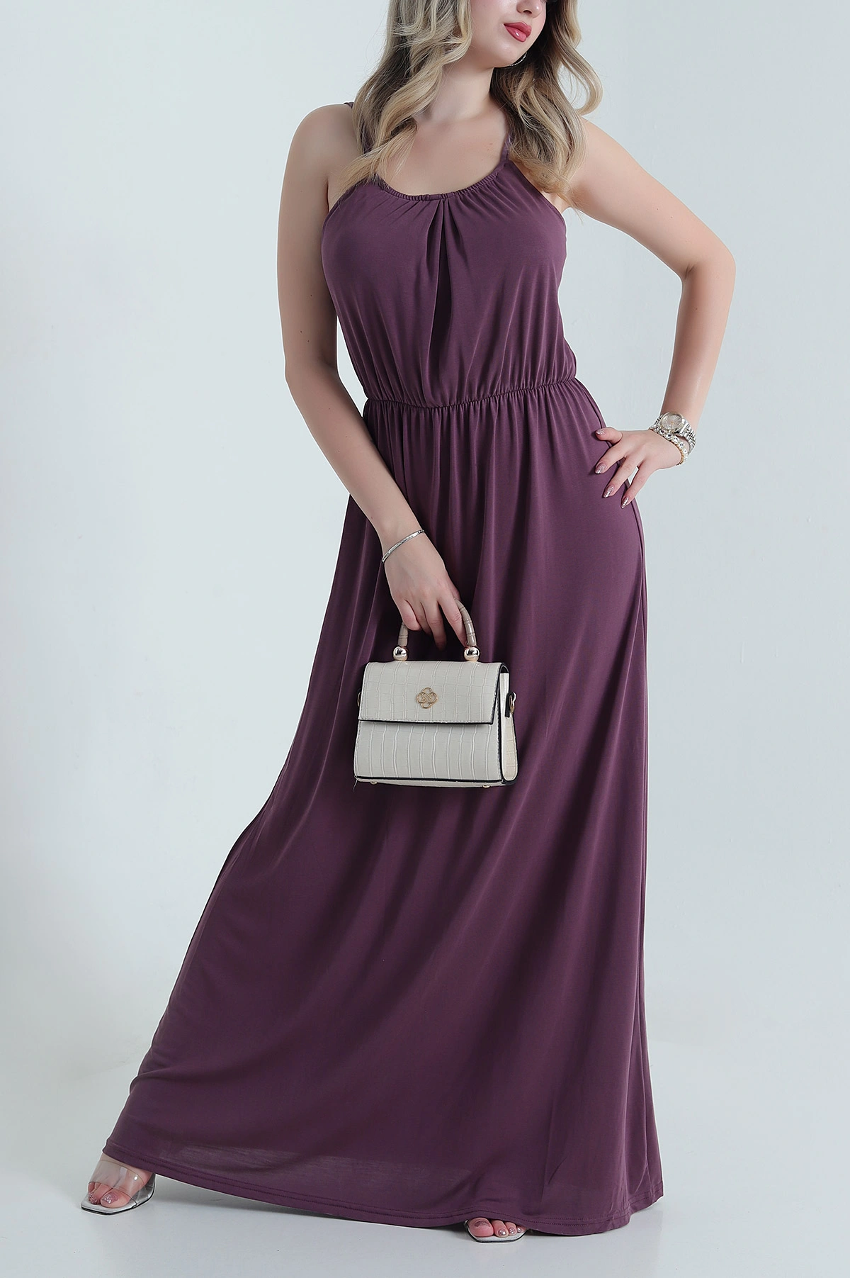 Gül Kurusu İp Askılı Modal Kadın Elbise 478210