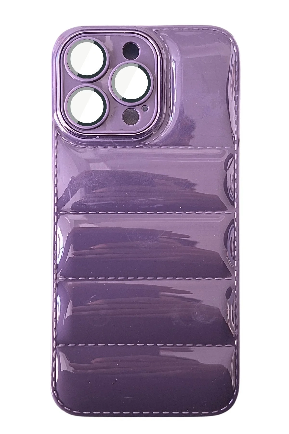 Mor iPhone 15 Pro Uyumlu Puffy Serisi Kamera Korumalı Silikon Telefon Kılıfı 343267