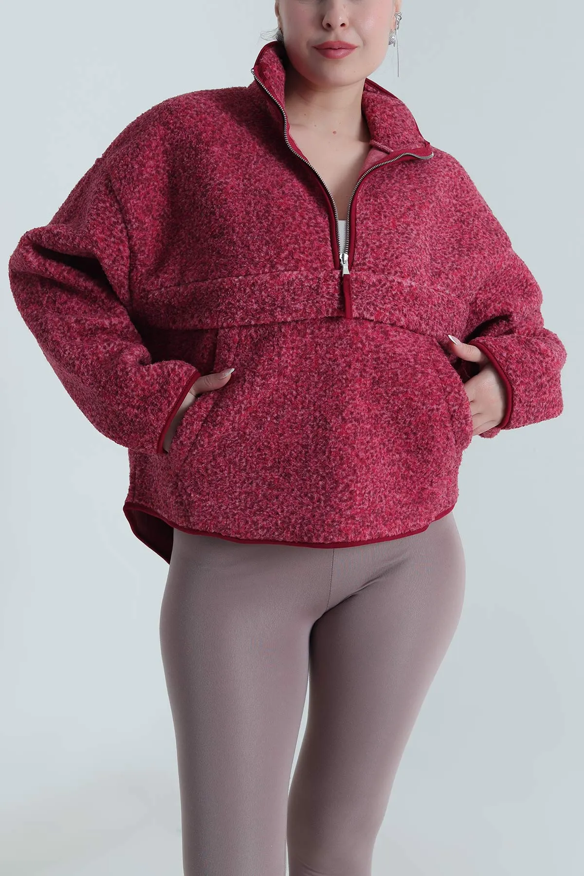 Gül Kurusu Kangru Cep Detay Teddy Kadın Sweat 492643