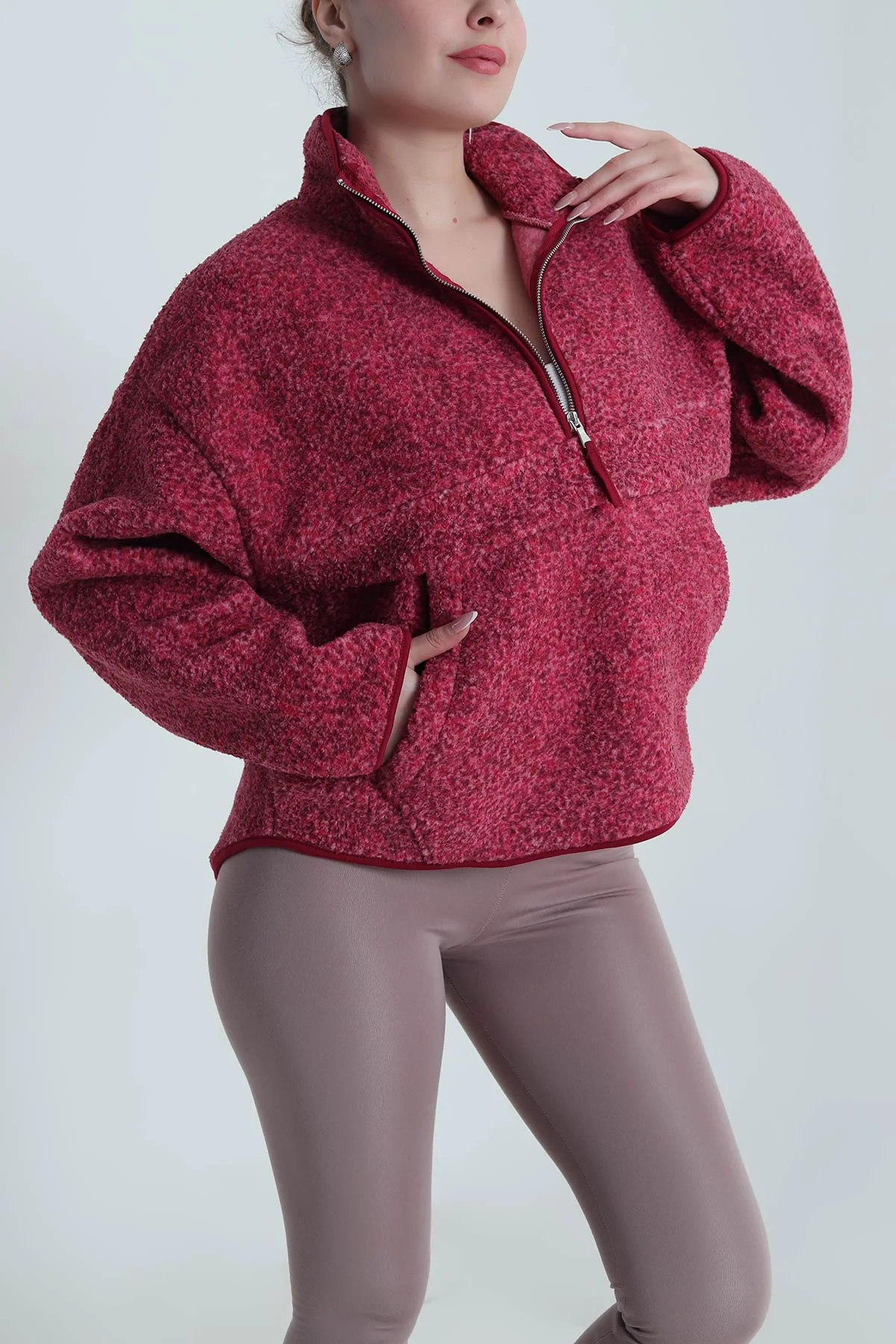 Gül Kurusu Kangru Cep Detay Teddy Kadın Sweat 492643