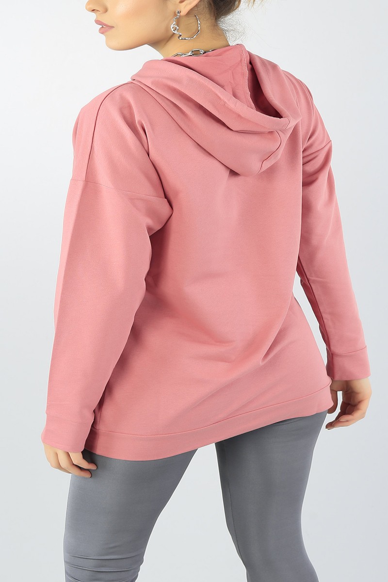 Gül Kurusu Kapüşonlu Büyük Beden Bayan Sweat 46944