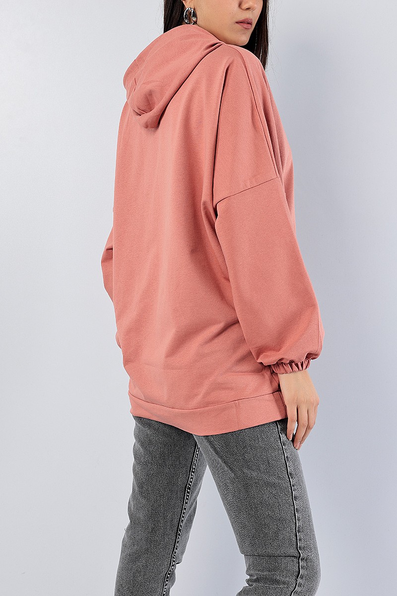 Gül Kurusu Kedi Nakışlı Sweat Tunik 79922